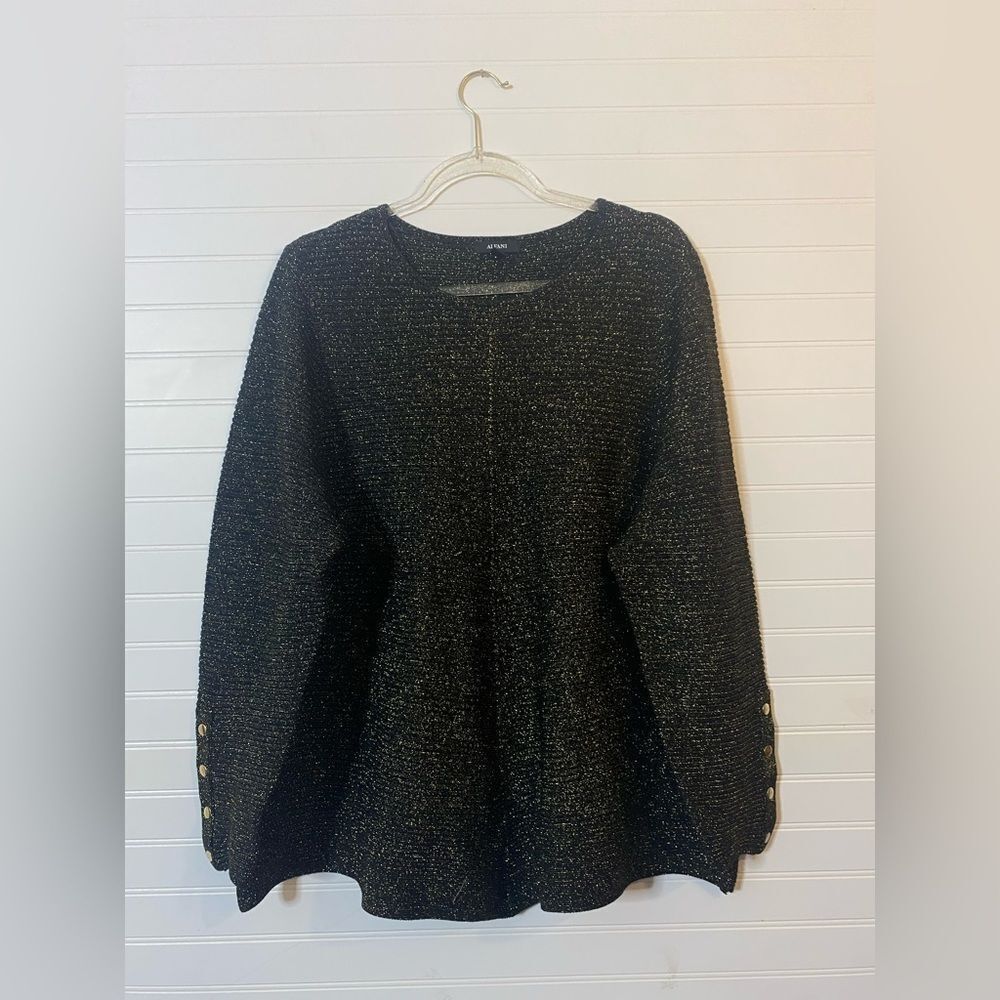 Alfani Gold Metallic Black Sweater Size 3x